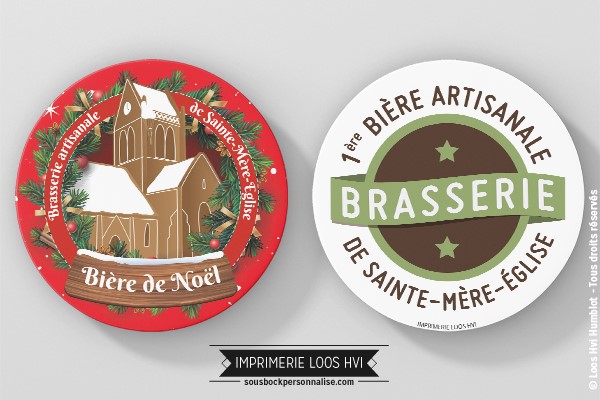 Sous bock rond imprimé et personnalisé pour la Brasserie de Sainte Mere lEglise Bière de Noel