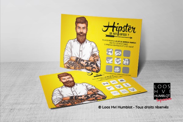 Sous bock imprime et personnalise encre a gratter Hipster